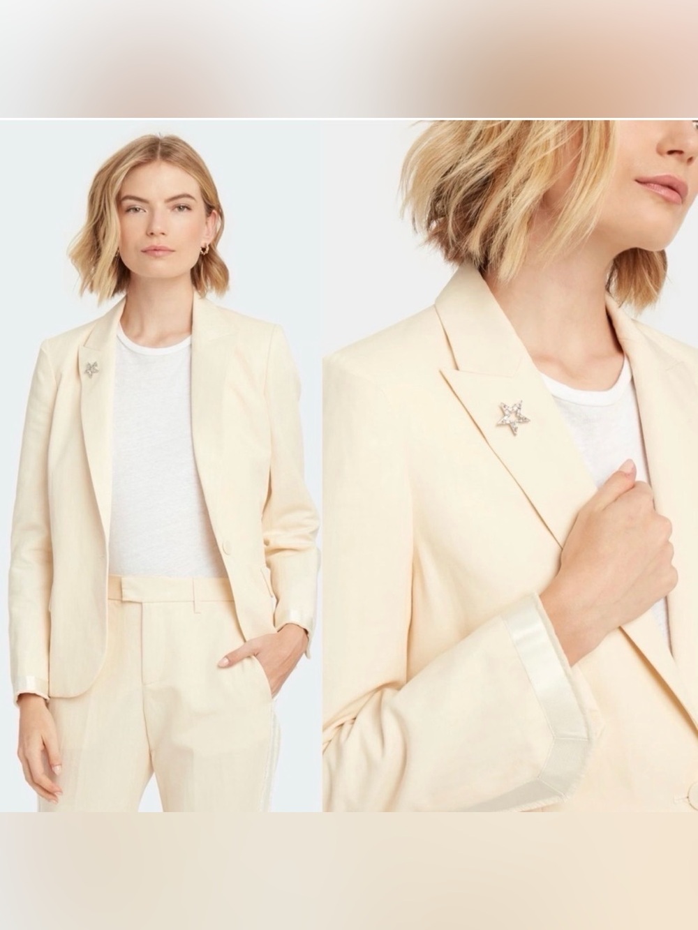 Zadig & Voltaire Victor Ivory Blazer Jacket Cotton Linen Blend Size 38 US M